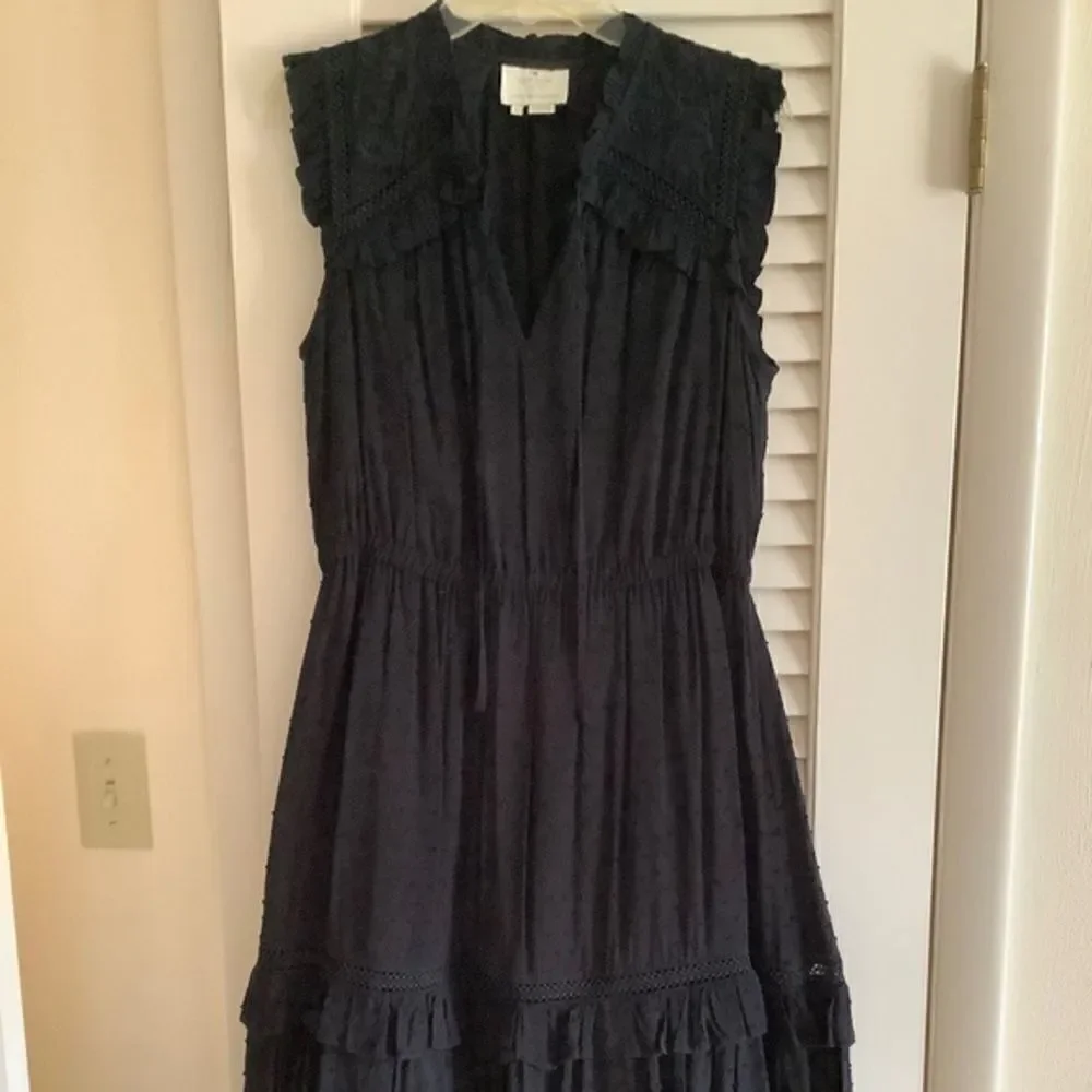 KATE SPADE BLACK EMBROIDERED LACED FULLY LINED TIERED MIDI VISCOSE WOMAN…
